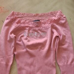 Bebe Pink Lace Trim Sweater